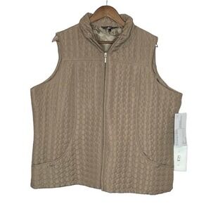 Jane Ashley Womens Quilted Lightweight Vest Size 2X Taupe Full Zip Pockets NEW
